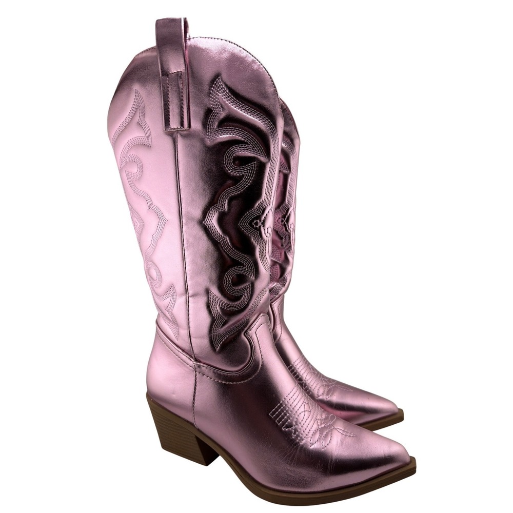 Metallic Pink Cowboy Boots Size 38 Western Barbiecore Festival Y2K Glam